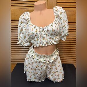 For Love And Lemons Floral Pajama Set - White and Pink